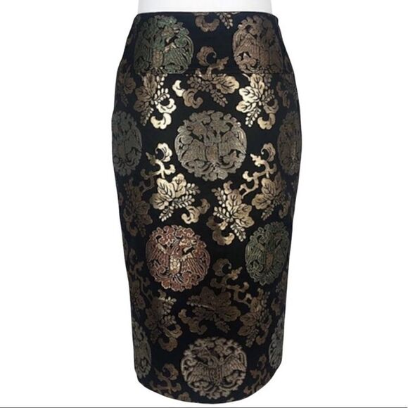 Ralph Lauren Multi Metallic Chinoiserie Silk Midi Pencil Skirt - Picture 10 of 16